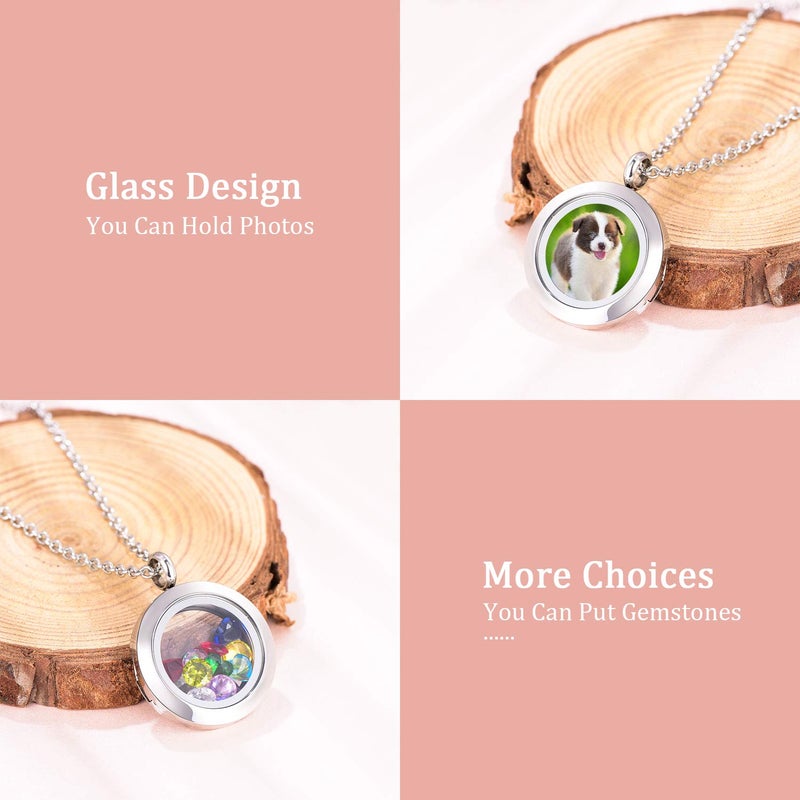 EVERLEAD Locket Necklace, DIY Floating Round Locket Pendant - Image 2